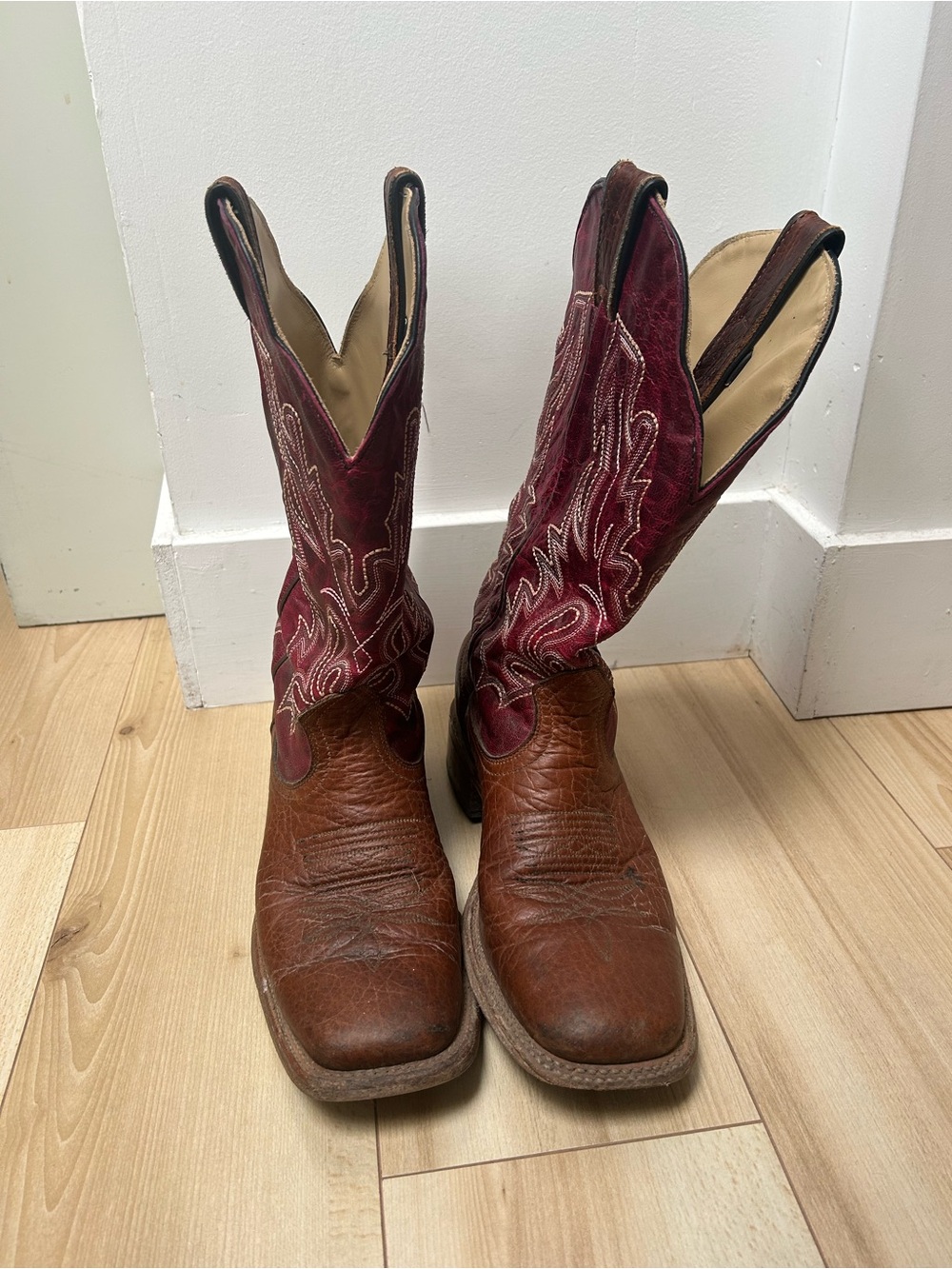 Women’s Two-Tone Cowboy Boots - Brown Foot with Burgundy Shaft